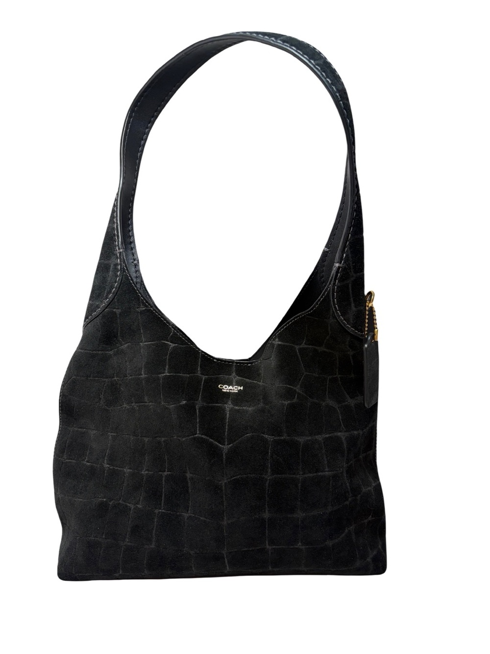 Coach Brooklyn 28 Black Suede Croc Embossed Shoulder Bag #CCJ00